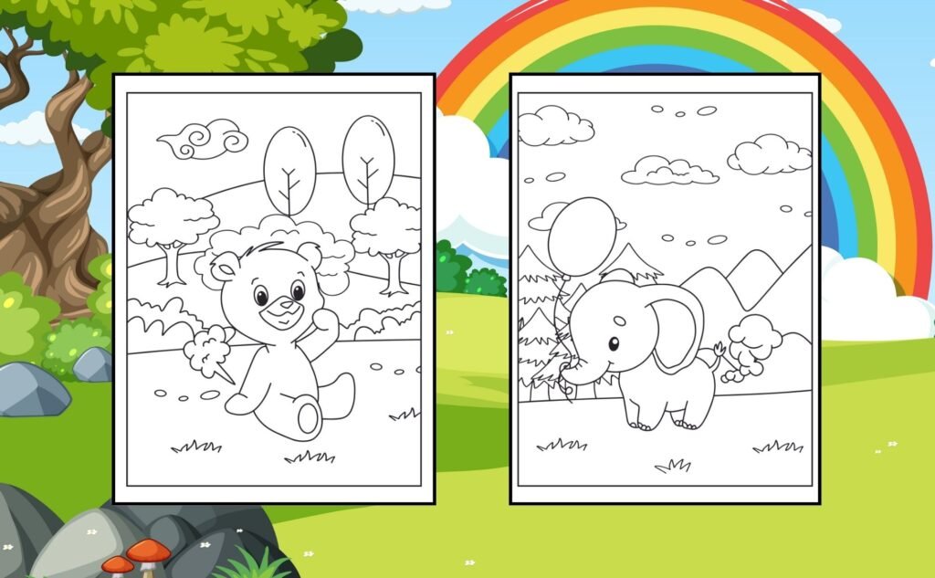 Cute Farting Animals: Coloring Book. Bear, Elephant