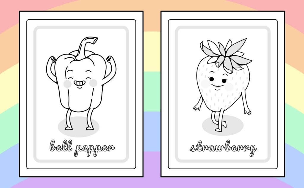 Cute Fruit and Veggie Coloring Book