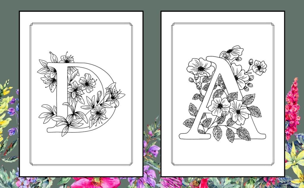 ABC Floral Alphabet Coloring Book for Kids and Adults