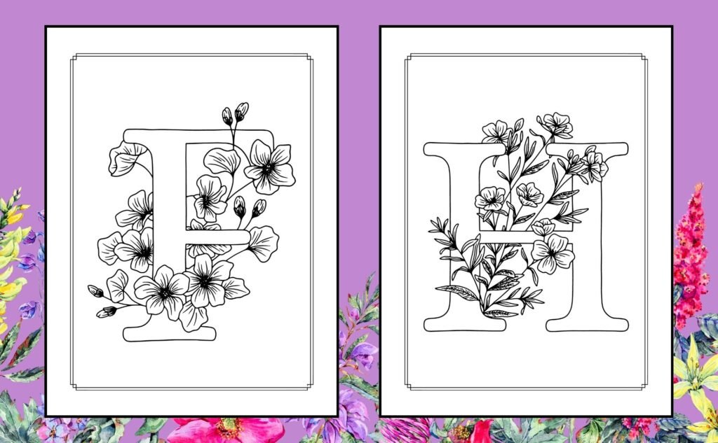 ABC Floral Alphabet Coloring Book for Kids and Adults