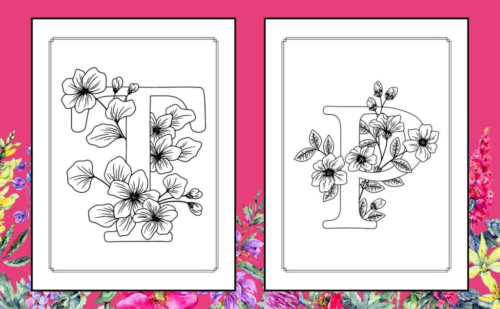 ABC Floral Alphabet Coloring Book for Kids and Adults