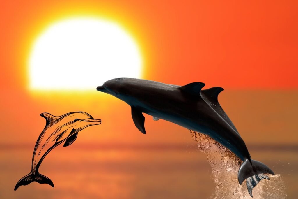 Dolphin couple on sunset