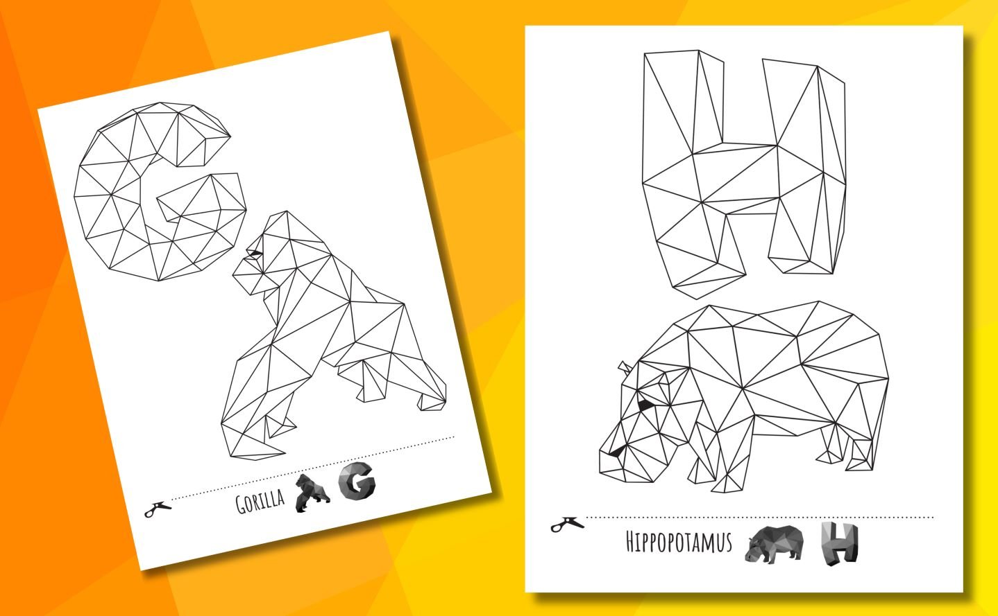 Gorilla and hippopotamus coloring book page