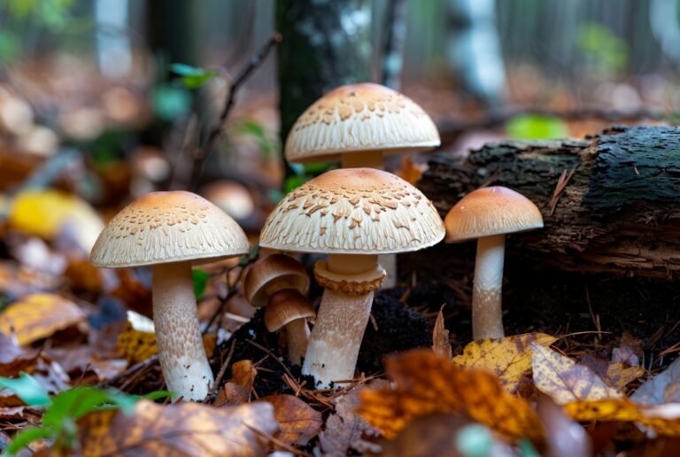 forest floor mushrooms breaking down leaves and wood