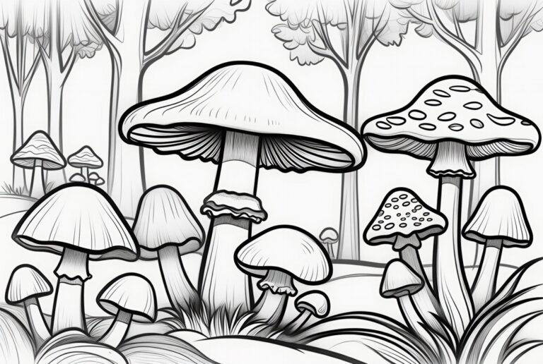 peaceful nature coloring activity with mushrooms